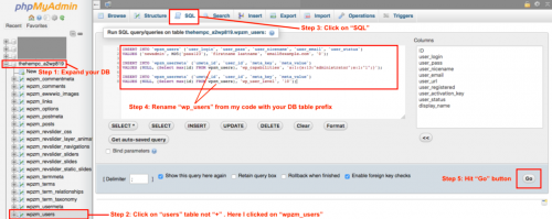 Create Admin User - 5 Steps in WordPress via phpMyAdmin