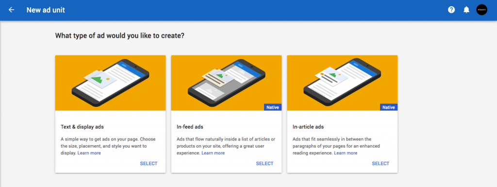 choose an ad type google adsense