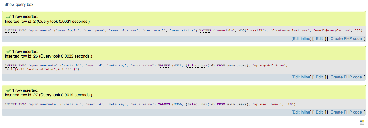 Create Admin User - 5 Steps in WordPress via phpMyAdmin